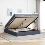 Cadru Pat Otoman vidaXL Gri Inchis 160x200cm Catifea cu Saltea Arcuri si Topper
