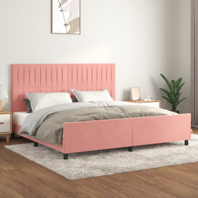 vidaXL Cadru de pat cu tăblie, roz, 200x200 cm, catifea foto