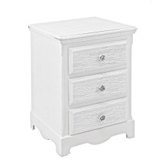 Noptiera 3 sertare din lemn alb cu patina gri Blanc 40 cm x 34 cm x 63.5 h