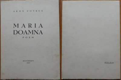 Aron Cotrus , Maria Doamna , Poem , 1938 , editia 1 foto