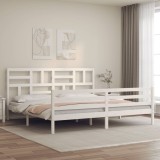 VidaXL Cadru de pat cu tăblie Super King Size, alb, lemn masiv 3194912