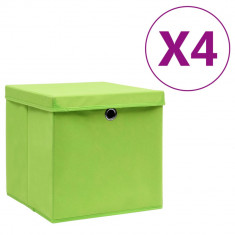 Cutii depozitare cu capac, 4 buc., verde, 28x28x28 cm