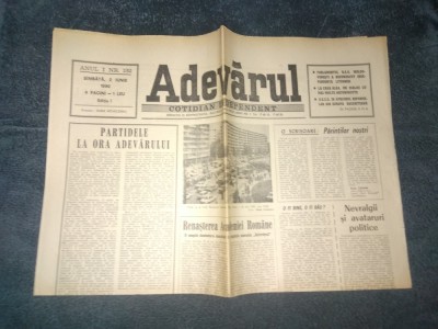 ZIARUL ADEVARUL 2 IUNIE 1990 foto