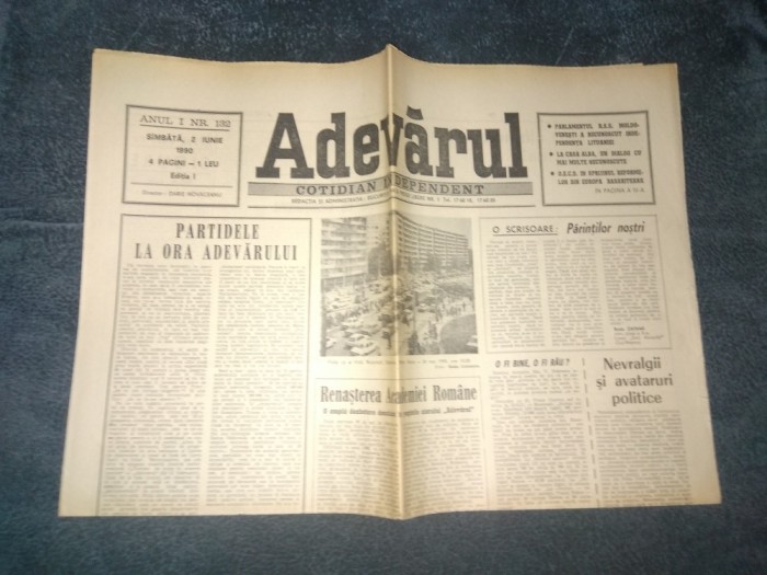 ZIARUL ADEVARUL 2 IUNIE 1990