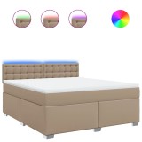 Cumpara ieftin Pat box spring cu saltea, cappuccino, 180x200cm piele ecologica