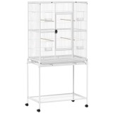 PawHut Colivie portabilă pentru păsări cu 4 hrănitoare și 4 b&acirc;rne Practică 81 x 48 x 162,5 cm Alb | Aosom Romania