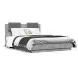 Cumpara ieftin Cadru de pat cu tablie gri beton 135x190 cm lemn prelucrat