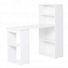 Birou alb modern cu biblioteca cu 6 rafturi din PAL,120x55x120cm HOMCOM | Aosom RO