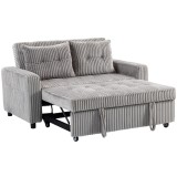 HOMCOM Canapea-pat 2 locuri, tapițerie din cord, se transformă &icirc;n canapea extensibilă, 2 perne, buzunare laterale, 157 x 190 cm, Gri deschis | Aosom R