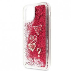 Husa de protectie, Guess Glitter Hearts, iPhone 11 Pro Max, Transparent/Rosu foto