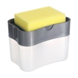 Dispencer pentru detergent de vase, cu suport pentru burete, din plastic, din ABS, cu doua compartimente, gri