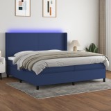 Cumpara ieftin Pat cu arcuri, saltea și LED, albastru, 200x200 cm, textil