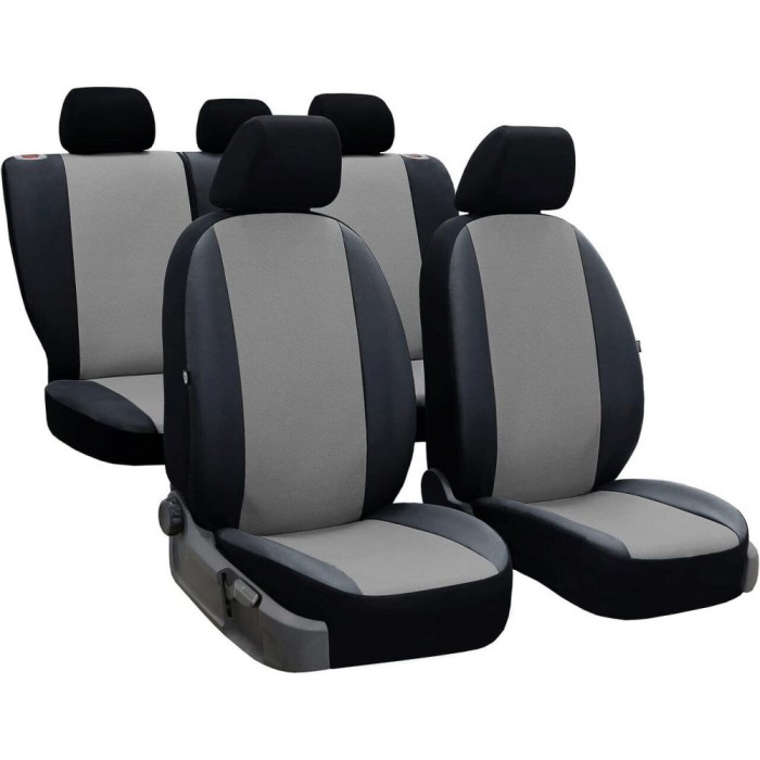 Set Huse Scaune Auto pentru Ssangyong Rexton - Pok-Ter Perline, Piele Ecologica, Negru - Gri, 9 piese