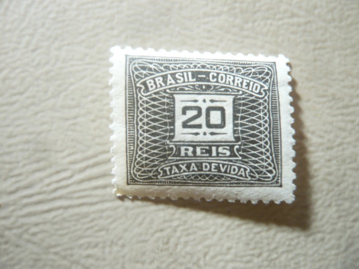 Timbru Brazilia 1919 - Cifra Taxe , val. 20r dantelura 12 1/2 - rar , pliu