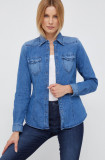 Sisley camasa jeans femei, cu guler clasic, regular