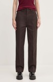 Dickies pantaloni femei, culoarea maro, drept, high waist