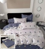 Lenjerie Pat Bumbac 6 Piese Cu Elastic Aurora Alb/Albastru 180x200 cm