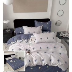 Lenjerie Pat Aurora Sx033, Bumbac, 6 Piese, Cu Elastic, Alb, Albastru