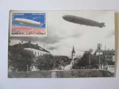 Fotografie model carte postala Zeppelin deasupra Sibiului,timbru comem.1929-1978 foto