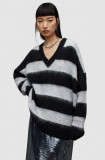 Cumpara ieftin AllSaints pulover din amestec de lana LOU SPARKLE VNECK femei, culoarea negru