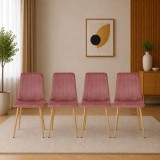 Set 4 scaune dining Artool Lava, catifea roz, picioare natur