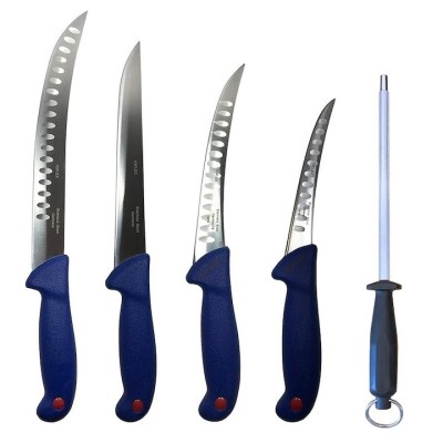 Set 4 cutite profesionale de macelarie, filetat, injunghiat, transat, dezosat, otel carbon, masat pentru ascutit foto