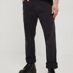 Superdry pantaloni de bumbac barbati, culoarea negru, cu fason chinos