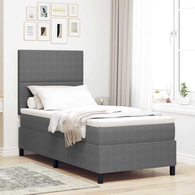 Pat Box Spring cu Saltea și Lumină LED Gri Deschis Fabrică Corduroy foto