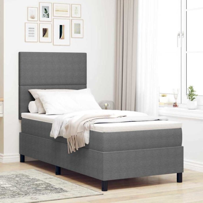 Pat Box Spring cu Saltea și Lumină LED Gri Deschis Fabrică Corduroy