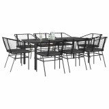 Set Gradina 9 Piese Gossi, Polirattan Negru, Sticla, Perne Gri, 8 Scaune, Masa Dreptunghiulara 200x100cm