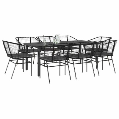 Gossi set de sufragerie de gradina 9 piese neagra sticla polirattan foto
