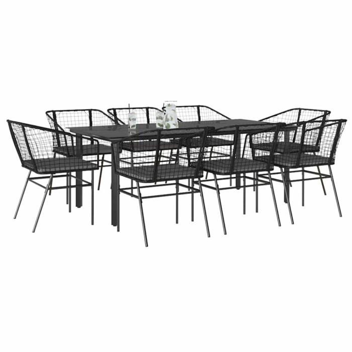 Gossi set de sufragerie de gradina 9 piese neagra sticla polirattan
