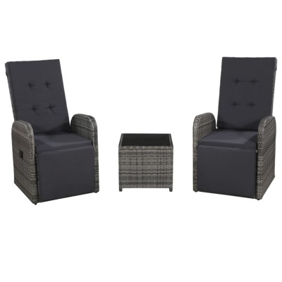 vidaXL Set mobilier bistro cu perne, 3 piese, gri, poliratan foto