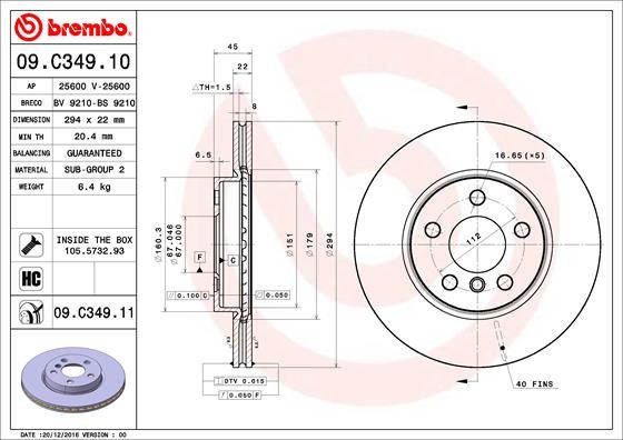 BREMBO 09.C349.11 PRIME LINE - UV Coated Disc frana