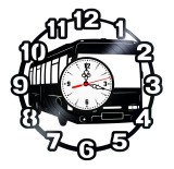 Ceas de perete din disc vinil, Tematică Autobuz / Transport &icirc;n Comun, Design Urban cu Vehicul Detaliat, Negru