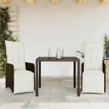 Set bistro de grădină, 3 piese, cu perne, maro, poliratan