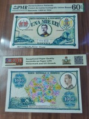 REPRODUCERE pe hartie cu filigran si fire UV proiect bancnota 1.000 lei 1934