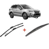 Cumpara ieftin Set 3 stergatoare SUBARU FORESTER (SJ_) din 2012, pentru parbriz si luneta fata si spate auto, Bosch Twin, din cauciuc siliconat rezistent, SUBARU