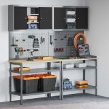 Set de banc de lucru vidaXL de 8 piese, gri, din oțel