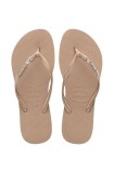 Havaianas slapi SLIM METAL LOGO AND CRYSTAL femei, culoarea bej, cu toc plat, 4129769-3581