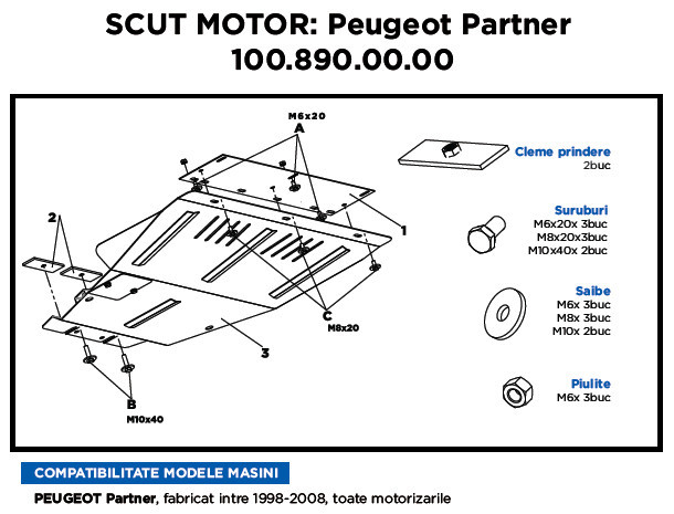 Scut Motor Metalic Peugeot 1998-2008. Toate Motorizaril 44453 100.890.00.00