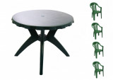 Set masa OMC rotunda 90x72cm, cu 4 scaune, pentru gradina, verde, din plastic