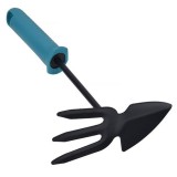 Mini grebla dubla pentru gradina, din metal si maner din plastic, 7x15x25cm