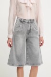 Answear Lab pantaloni scurti jeans culoarea gri, neted, high waist