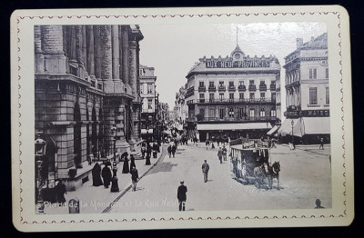 BRUXELLES , PLACE DE LA MONNAIE ET LA RUE NEUVE , FOTOGRAFIE LIPITA PE CARTON , MONOCROMA , CCA . 1900 foto