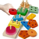 Puzzle sortator din lemn cu 5 forme educative pentru copii Kruzzel