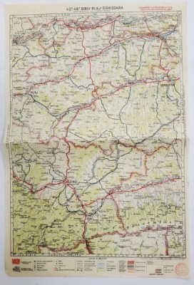 HARTA ZONEI SIBIU - BLAJ - SIGHISOARA , LITOGRAFIE DE M.D. MOLDOVEANU , 1936, POLICROMA foto