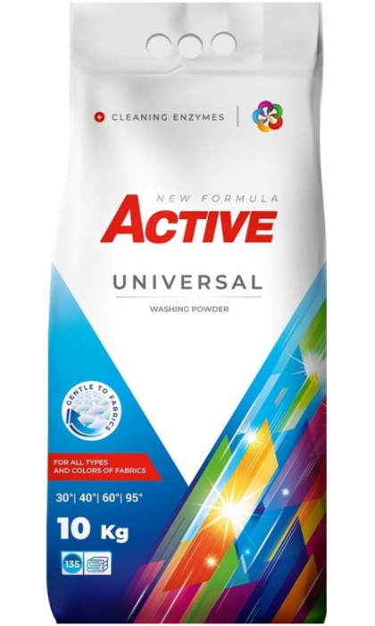 Detergent Universal de rufe pudra Active, sac 10kg, 135 spalari
