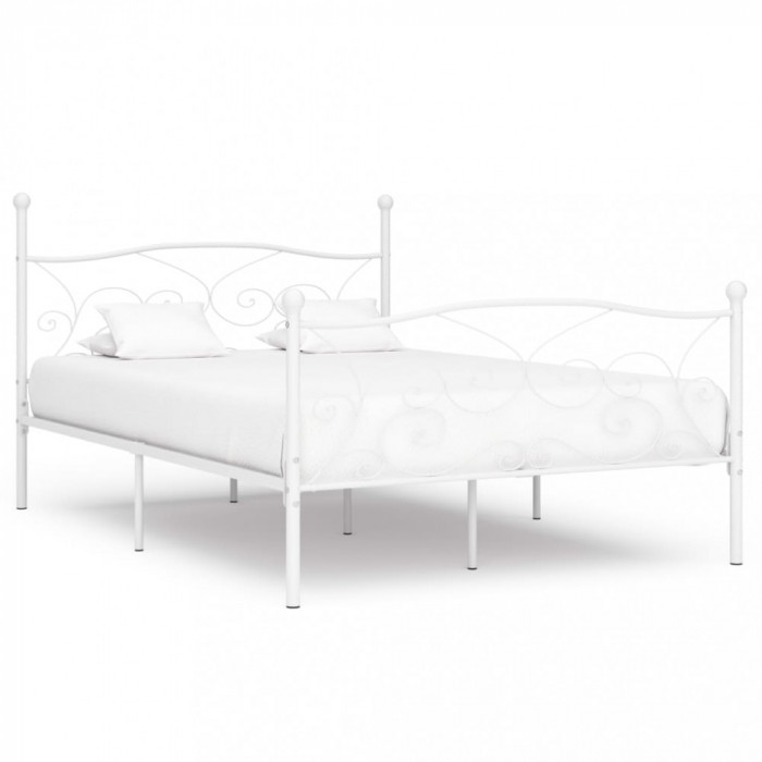 Cadru de pat cu baza din sipci, alb, 120 x 200 cm, metal GartenMobel Dekor