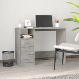 Birou Gri Beton vidaXL 102x50x76 cm Lemn Prelucrat cu 3 Sertare si Compartiment pentru Calculator